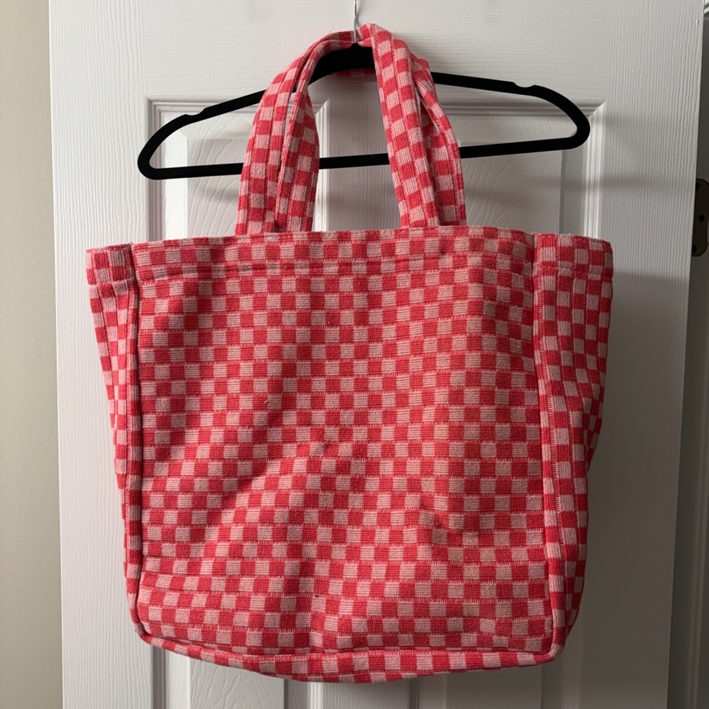 Stylish Pink Checkered Tote Bag with 3 pouches 🌷